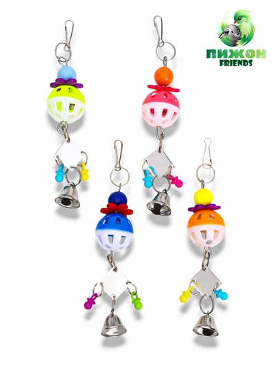 Игрушка для птиц «Дискотека», 19×4 см, с зеркалом и шариком, цвет МИКС