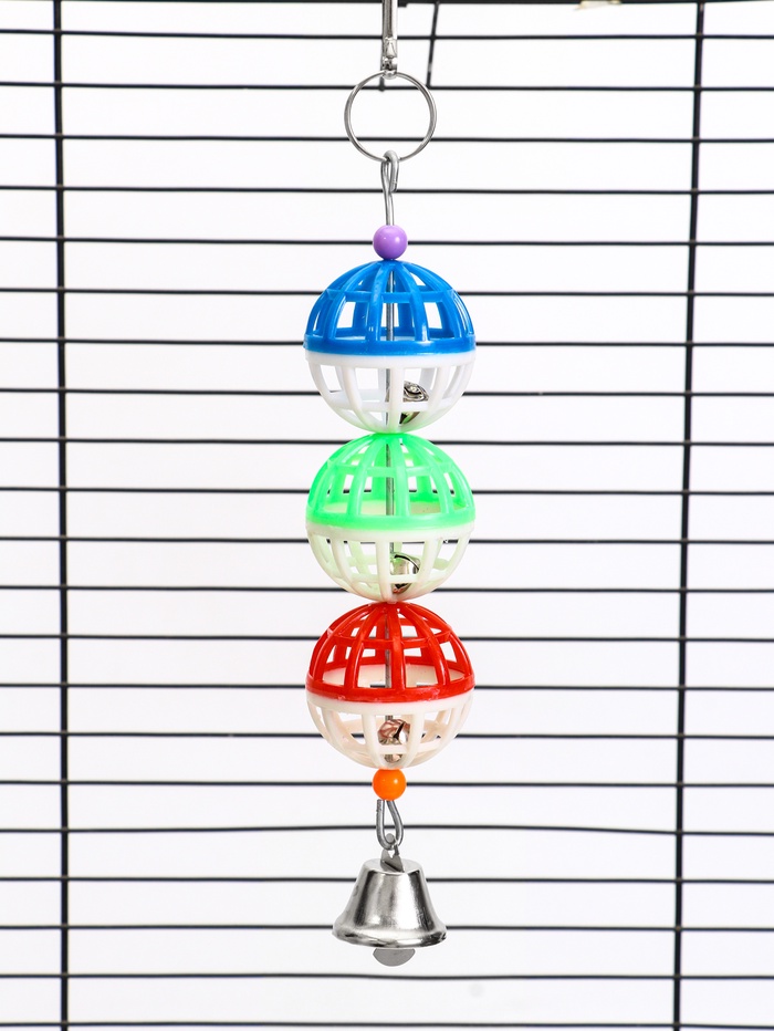 Игрушка для птиц «Дискотека», 20×4 см, с 3 шариками, цвет МИКС - Фото 1
