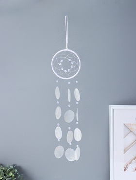 Ловец снов амулет «Паутинка с бусинками», перламутр, 12 кружков, d=4.8 см, 11.5×39.5 см