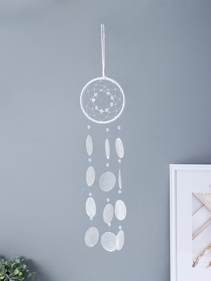 Ловец снов амулет «Паутинка с бусинками», перламутр, 12 кружков, d=4.8 см, 11.5×39.5 см