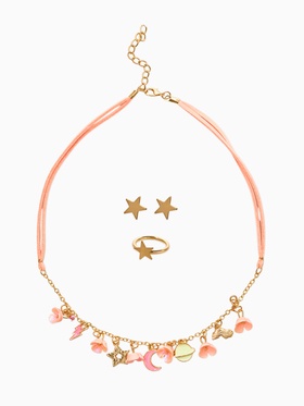 Набор детский «Выбражулька» космос, 3 предмета: бусы, пусеты, кольцо, цвет розово-золотой  (артикул 10960593)  большой выбор товаров оптом и в розницу по низким ценам с доставкой