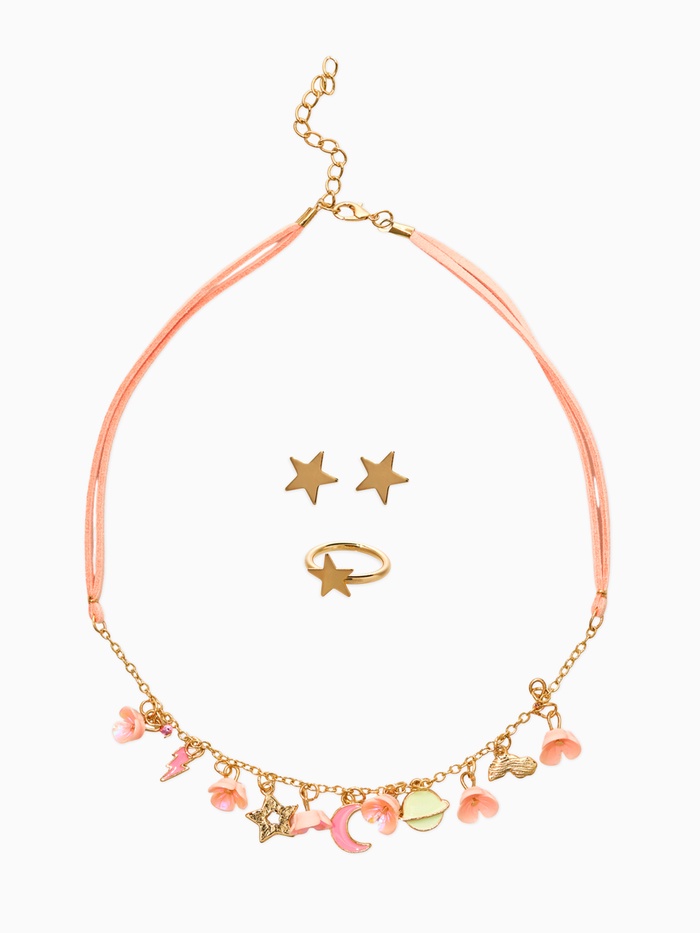 Набор детский «Выбражулька. Космос», 3 предмета: бусы, пусеты, кольцо, розовый, золотой