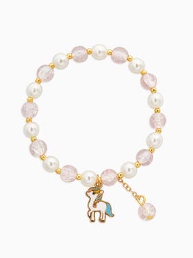 Браслет детский «Выбражулька» единорог, цвет бело-розовый в золоте  (артикул 10960602)  большой выбор товаров оптом и в розницу по низким ценам с доставкой