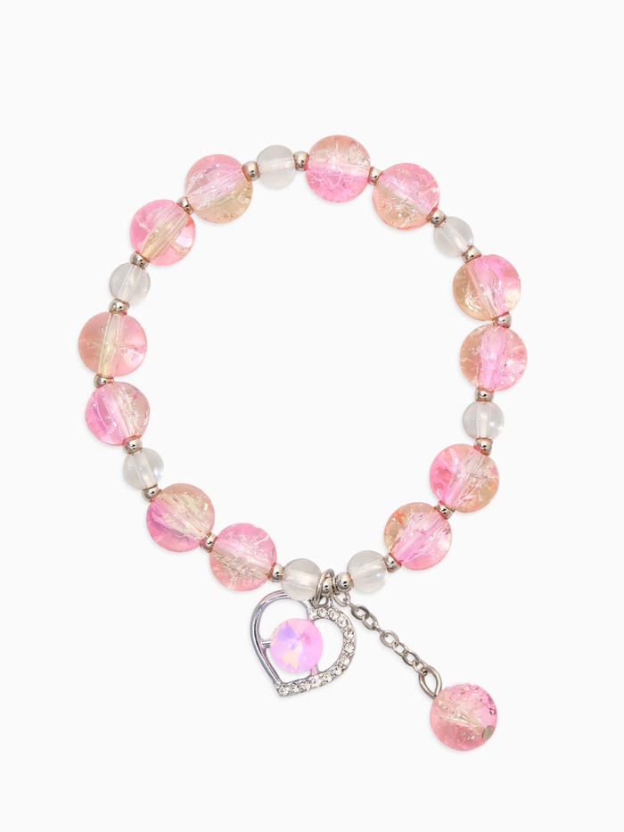 Браслет детский «Выбражулька. Сердце с подвеской бусина», d=7 см, розовый в серебре - Фото 1