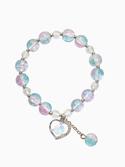 Браслет детский «Выбражулька. Сердце с подвеской бусина», d=7 см, голубой в серебре