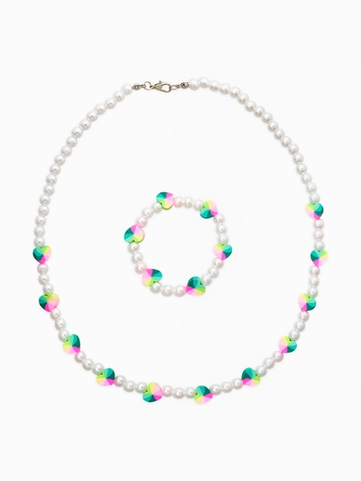 Набор детский «Выбражулька. Жемчуг, сердца», 2 предмета: бусы, браслет, белый, разноцветный