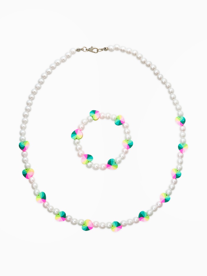 Набор детский «Выбражулька. Жемчуг, сердца», 2 предмета: бусы, браслет, белый, разноцветный - Фото 1