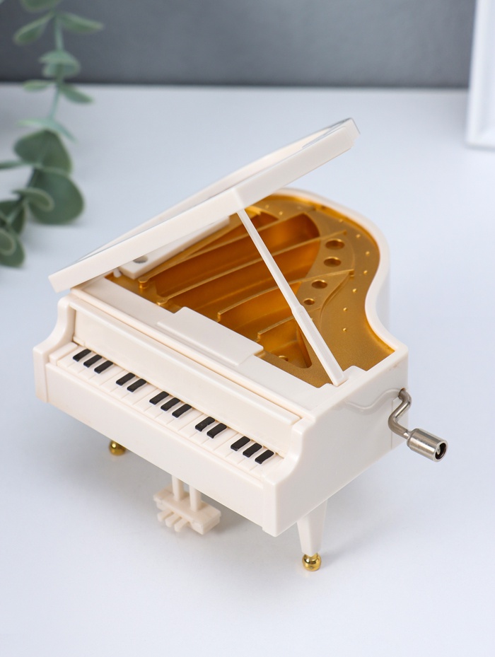 Шкатулка музыкальная механическая «Пианино», белая, 9×10.5×6.2 см - Фото 1