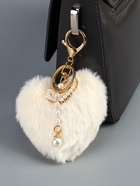 Брелок для ключей на кольце с карабином «Пушистик: Сердце с жемчужной подвеской», белый, на рюкзак, сумку, 13×9 см - Фото 1