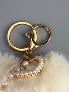 Пушистик на кольце "Сердце с жемчужной подвеской" белый 13х9 см 10967168