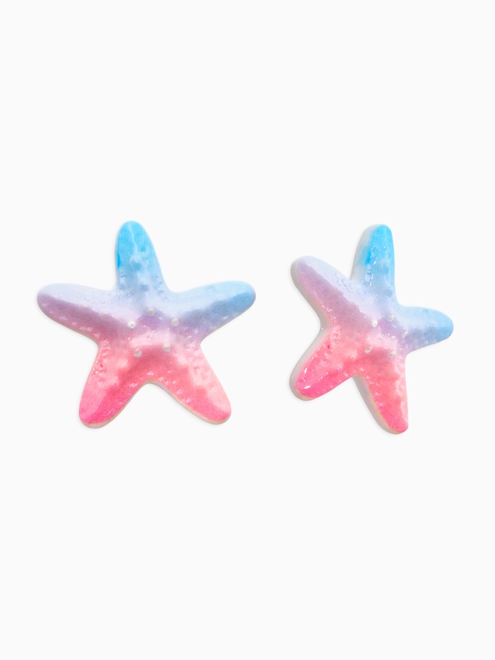 Серьги пластик «Морская звезда», розовый, голубой