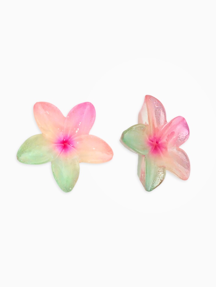 Серьги пластик «Цветок Лилии» прозрачные, блёстка, розовый, зелёный - Фото 1