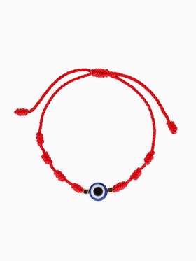 Браслет-оберег «Красная нить» узел/бусина/глаз,  цвет красно-бело-синий в золоте  (артикул 10968443)  большой выбор товаров оптом и в розницу по низким ценам с доставкой