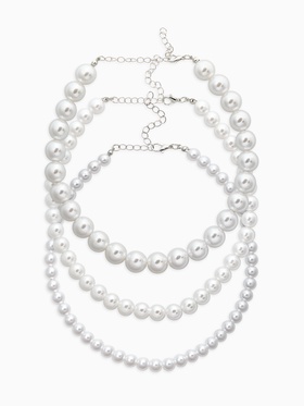 Чокер «Сияние жемчуга», (набор3 нити) бусины №14,10,8, L=35см+8см, цвет белый в серебре  (артикул 10969428)  большой выбор товаров оптом и в розницу по низким ценам с доставкой