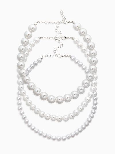 Чокеры из бусин «Сияние жемчуга», 3 шт. бусины №14.10, 8, L=43 см, белый в серебре