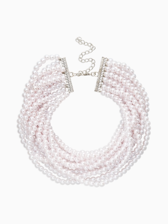 Чокер «Императрица» с жемчугом, 12 рядов, №6, L=30см+10см, цвет белый в серебре