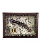 Панно настенное в раме с макетом оружия сувенирного «Карта. Револьвер и 4 пули», 26×36×5 см - Фото 1