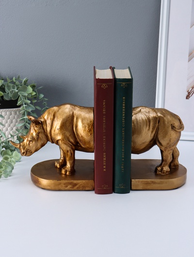 Держатель - подставка для книг полистоун «Носорог», набор 2 шт., 12×26.5×15 см