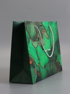 Пакет подарочный ламинированный «Мрамор», зеленый с бантиком, 32×25×11 см - Фото 4