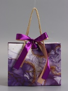 Пакет подарочный ламинированный «Мрамор», фиолетовый с бантиком, 19×15×7 см - Фото 2