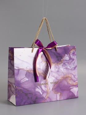 Пакет подарочный ламинированный «Мрамор», фиолетовый с бантиком, 32×25×11 см
