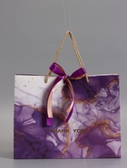 Пакет подарочный ламинированный «Мрамор», фиолетовый с бантиком, 32×25×11 см - Фото 2