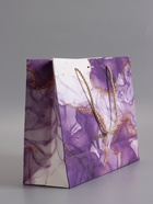 Пакет подарочный ламинированный «Мрамор», фиолетовый с бантиком, 32×25×11 см - Фото 4