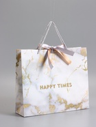 Пакет подарочный ламинированный «Мрамор», белый, с бантиком, 35×30×10 см - Фото 1