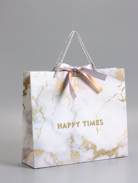 Пакет подарочный ламинированный «Мрамор», белый, с бантиком, 35×30×10 см