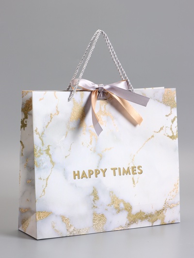 Пакет подарочный ламинированный «Мрамор», белый, с бантиком, 35×30×10 см