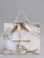 Пакет подарочный ламинированный «Мрамор», белый, с бантиком, 35×30×10 см - Фото 2