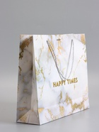 Пакет подарочный ламинированный «Мрамор», белый, с бантиком, 35×30×10 см - Фото 4