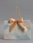 Пакет подарочный ламинированный «Мрамор», голубой, с бантиком, 28×20×10 см - Фото 2