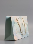 Пакет подарочный ламинированный «Мрамор», голубой, с бантиком, 28×20×10 см - Фото 4