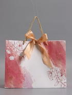 Пакет подарочный ламинированный «Мрамор», розовый с белым, с бантиком, 32×25×11 см - Фото 2