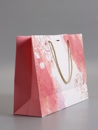 Пакет подарочный ламинированный «Мрамор», розовый с белым, с бантиком, 32×25×11 см - Фото 4