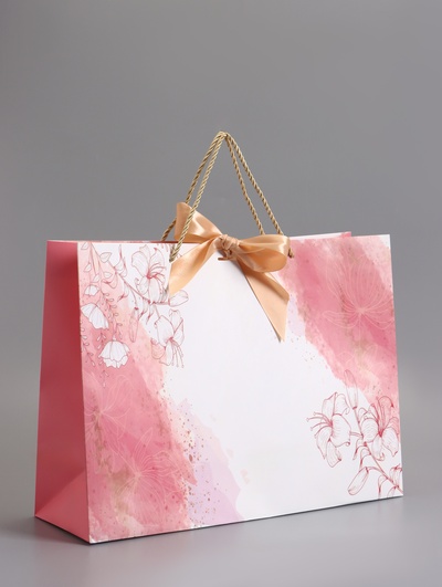 Пакет подарочный ламинированный «Мрамор», розовый с белым, с бантиком, 43×32×14 см