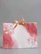 Пакет подарочный ламинированный «Мрамор», розовый с белым, с бантиком, 43×32×14 см - Фото 2