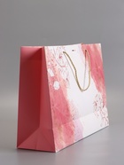 Пакет подарочный ламинированный «Мрамор», розовый с белым, с бантиком, 43×32×14 см - Фото 4