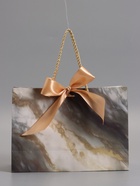 Пакет подарочный ламинированный «Мрамор», серо-бежевый, с бантиком, 28×20×10 см - Фото 2