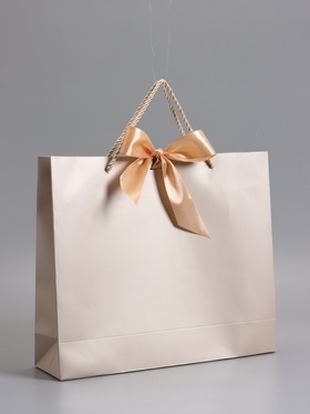 Пакет подарочный ламинированный, бронзовый, с бантом, 35×30×10 см