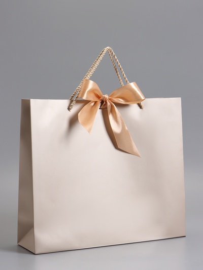 Пакет подарочный ламинированный, бронзовый, с бантом, 35×30×10 см