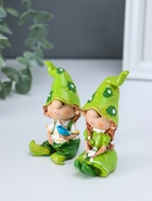 Набор фигурок 2 шт. полистоун «Малыши в длинных колпаках», зелёный, 3.7×4×8.5 см - Фото 2