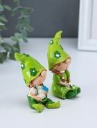 Набор фигурок 2 шт. полистоун «Малыши в длинных колпаках», зелёный, 3.7×4×8.5 см - Фото 3