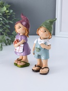 Набор фигурок 2 шт. полистоун «Малыши в длинных колпаках, с ромашками», 4×5.3×15 см - Фото 2