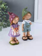 Набор фигурок 2 шт. полистоун «Малыши в длинных колпаках, с ромашками», 4×5.3×15 см - Фото 3