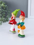 Набор фигурок 2 шт. полистоун «Малыши в длинных колпаках на мухоморах», 4×5.5×14.2 см - Фото 2