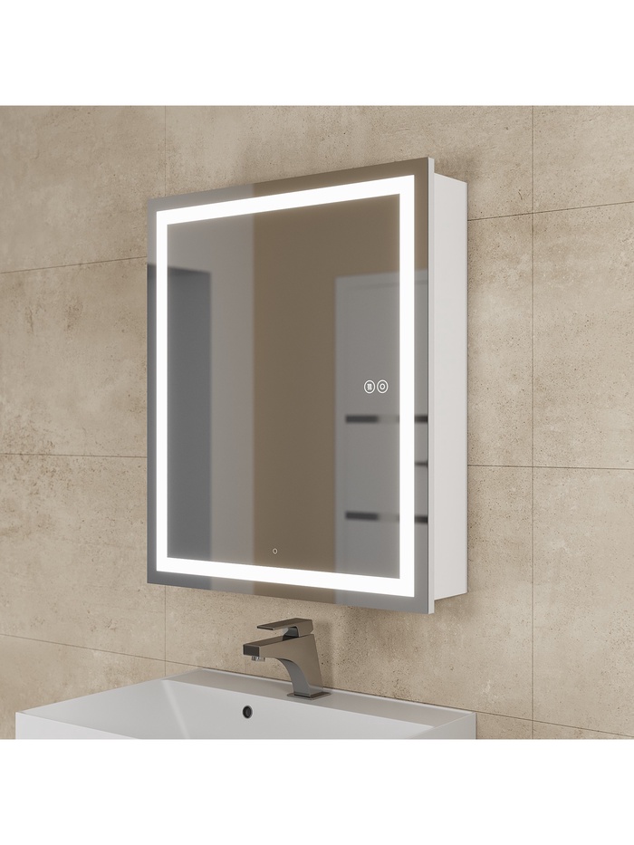 Зеркало - шкаф для ванной команты Uperwood Tanos с подсветкой, 60 см, цвет белый - Фото 1