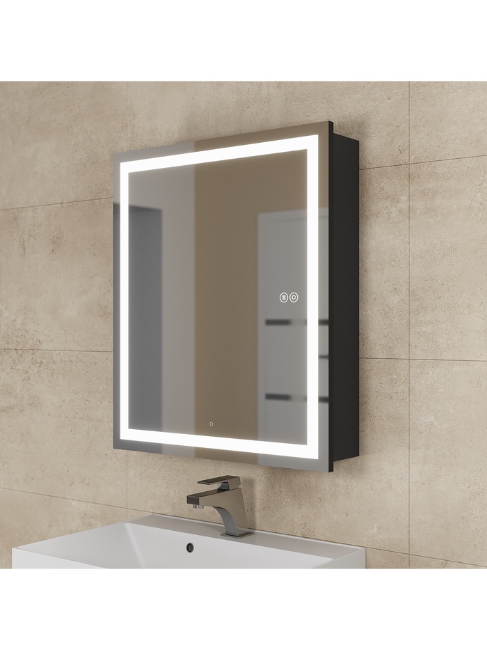 Зеркало - шкаф для ванной команты Uperwood Tanos с подсветкой, 60 см, цвет черный