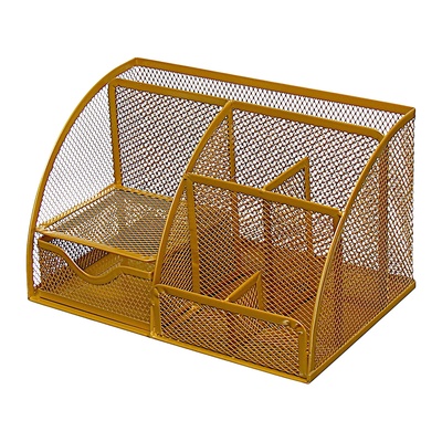 УЦЕНКА Подставка для канцелярских мелочей, 7 отделений, сетка, металл, золотая